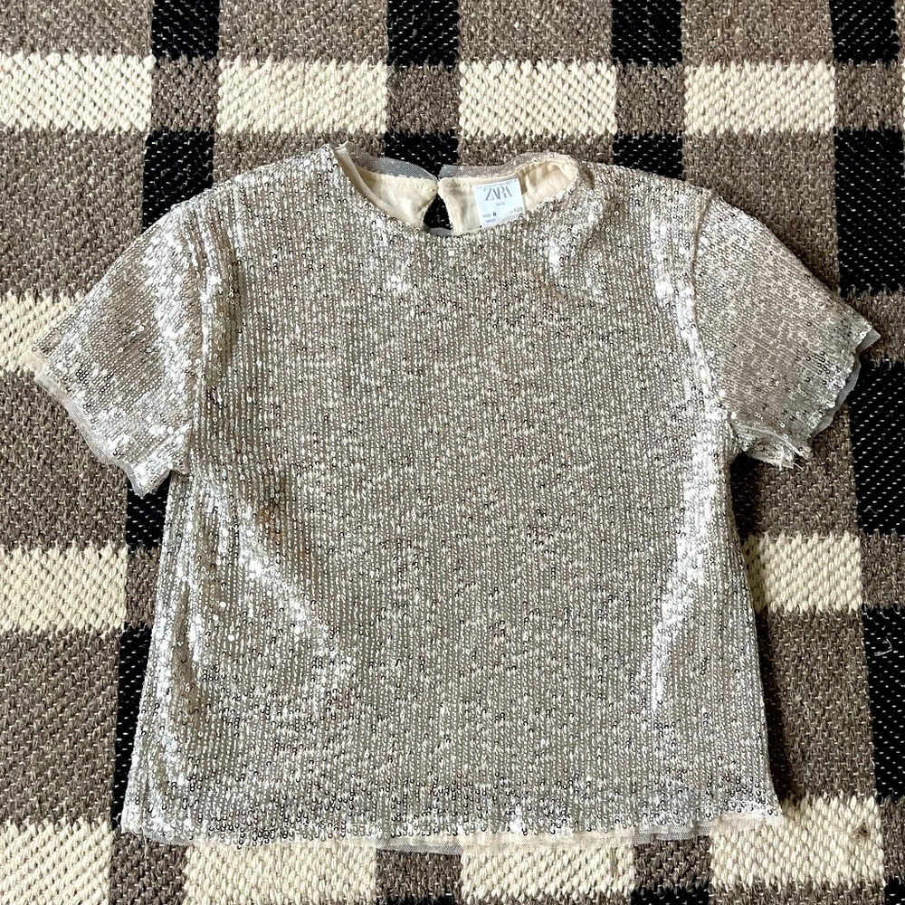 Size 8 girls sequin short sleeve Zara